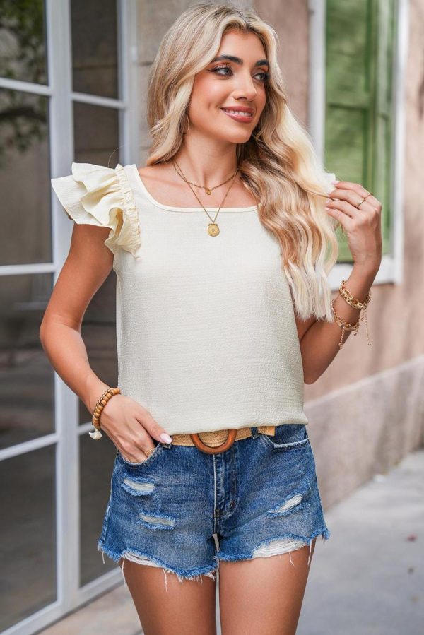 Blouses | Beige Textured Bow Frilled Ruffle Sleeve Blouse - Women - Image 3