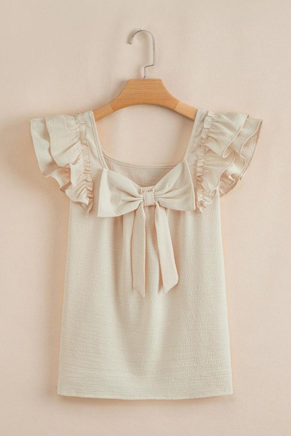 Blouses | Beige Textured Bow Frilled Ruffle Sleeve Blouse - Women - Image 6