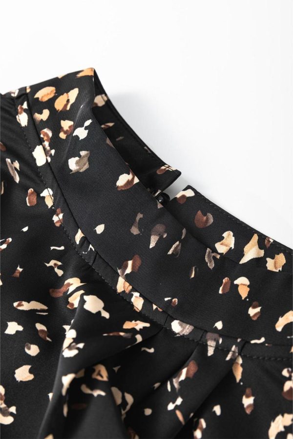 Blouses | Black Leopard Print Puff Sleeve Mock Neck Pleated Blouse - Women - Image 3