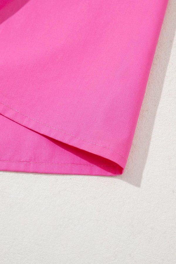 Blouses | Bright Pink Scallop Trim V Neck Layered Short Sleeve Blouse - Women - Image 5