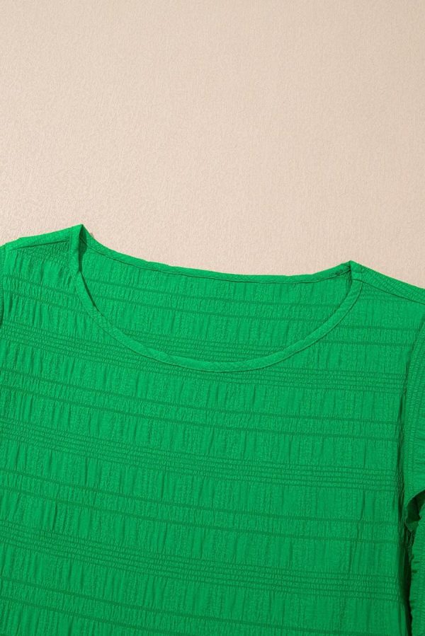 Blouses | Dark Green Ruffle Sleeve Textured Smocked Blouse - Women - Image 3