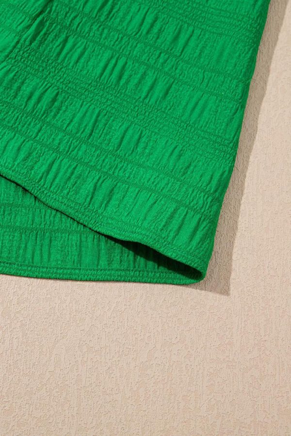 Blouses | Dark Green Ruffle Sleeve Textured Smocked Blouse - Women - Image 5