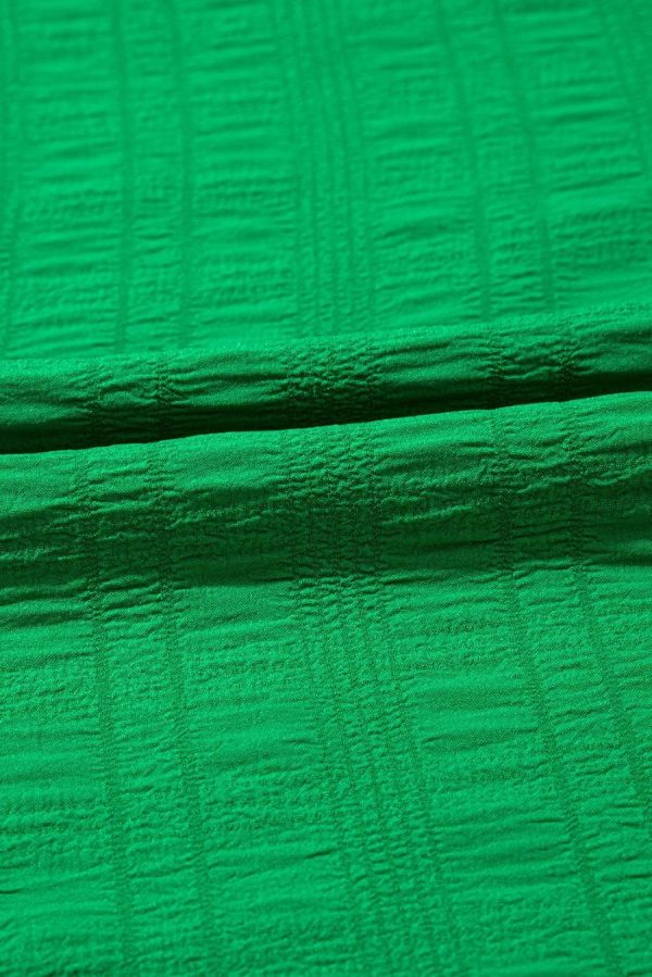 Blouses | Dark Green Ruffle Sleeve Textured Smocked Blouse - Women - Image 6