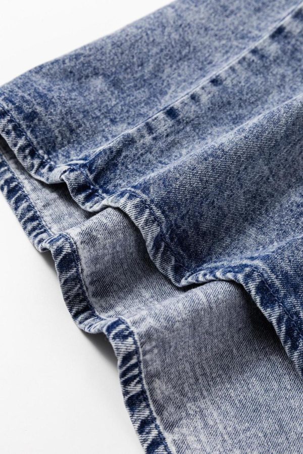 Blouses | Dusk Blue Acid Wash Pearl Embellishment Round Neck Denim Top - Women - Image 6