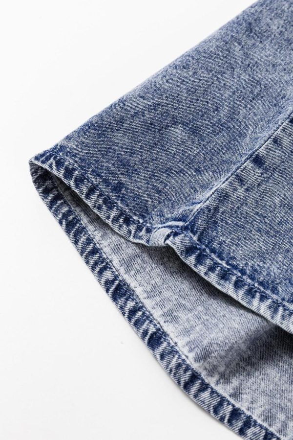 Blouses | Dusk Blue Acid Wash Pearl Embellishment Round Neck Denim Top - Women - Image 7