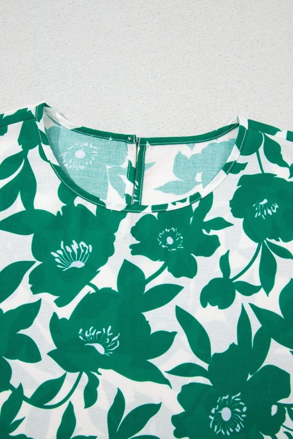Blouses | Green Floral Print Ruffle Short Sleeve Loose Blouse - Women - Image 7