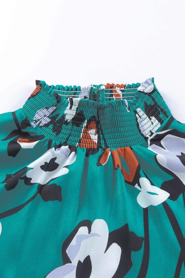 Blouses | Green Mock Neck Top Floral Print Long Sleeve Silk Blouse - Women - Image 4