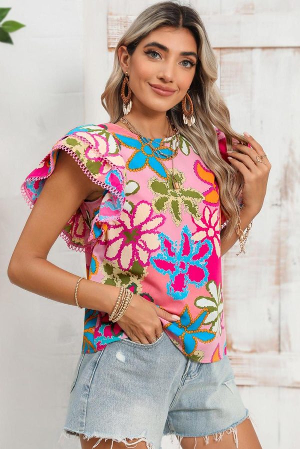 Blouses | Multicolor Floral Print Boho Top Tiered Ruffle Sleeve Blouse - Women - Image 2