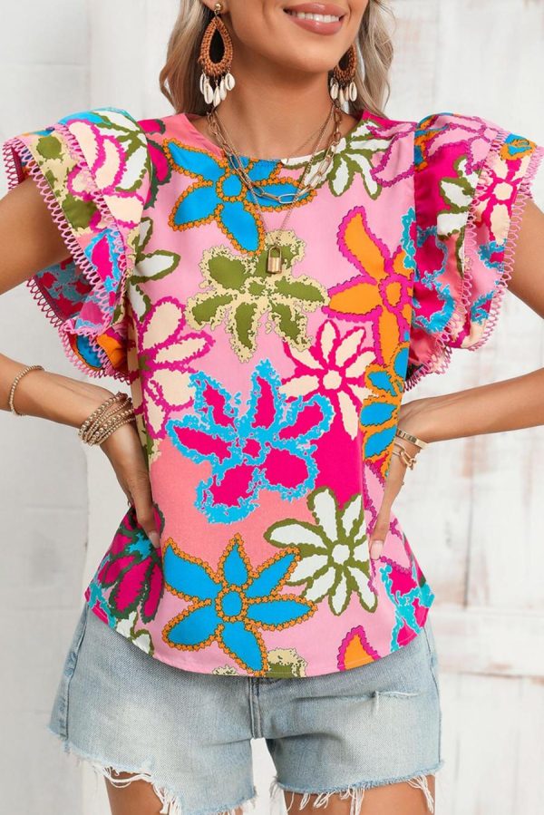 Blouses | Multicolor Floral Print Boho Top Tiered Ruffle Sleeve Blouse - Women - Image 3