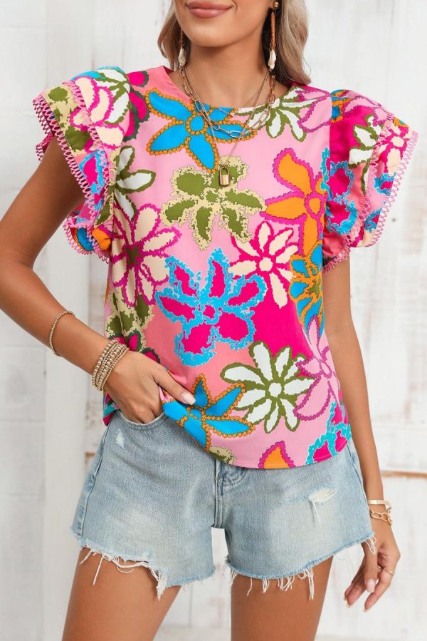 Blouses | Multicolor Floral Print Boho Top Tiered Ruffle Sleeve Blouse - Women - Image 4
