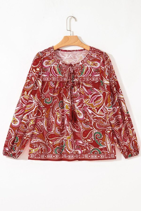 Blouses | Multicolour Ethnic Paisley Print Tassel Tie Puff Sleeve Boho Blouse - Women - Image 6