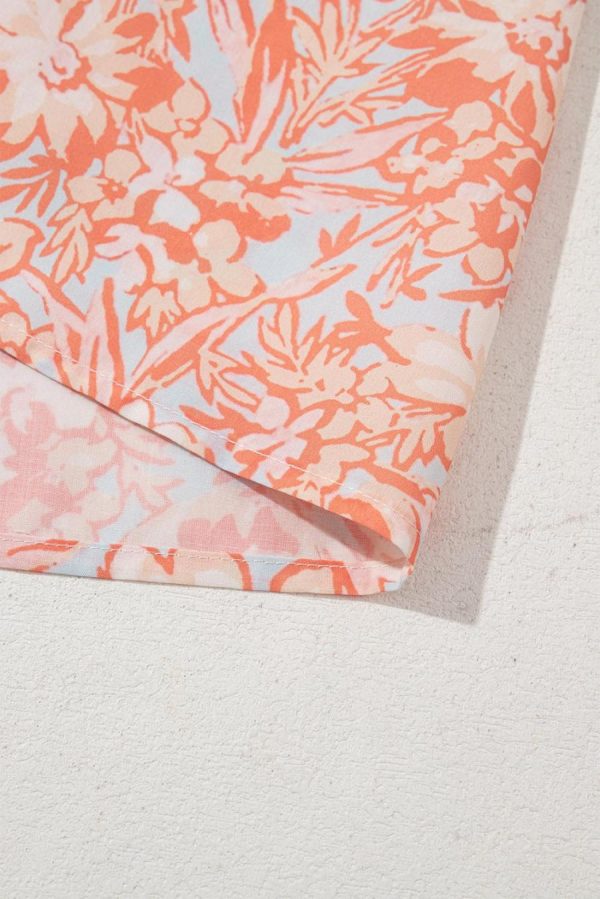 Blouses | Orange Floral Ruffle Sleeve Split Neck Blouse - Women - Image 6