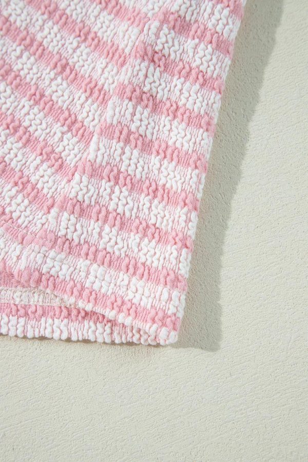 Blouses | Pink Stripe Textured Puff Sleeve Crewneck Top - Women - Image 6