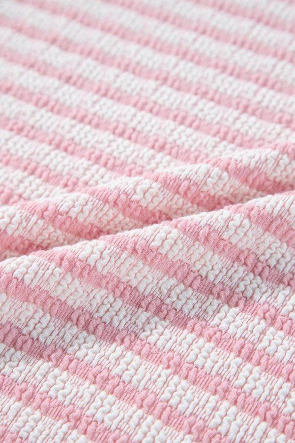 Blouses | Pink Stripe Textured Puff Sleeve Crewneck Top - Women - Image 7