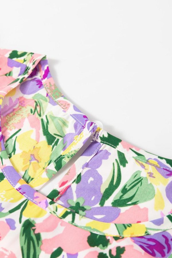 Blouses | Purple Floral Print Short Sleeve Blouse - Women - Image 5