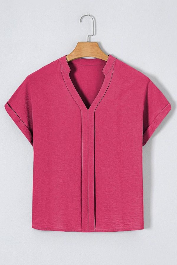 Blouses | Rose Red Notched Neck Batwing Sleeve Blouse - Women - Image 2