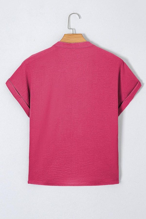 Blouses | Rose Red Notched Neck Batwing Sleeve Blouse - Women - Image 3