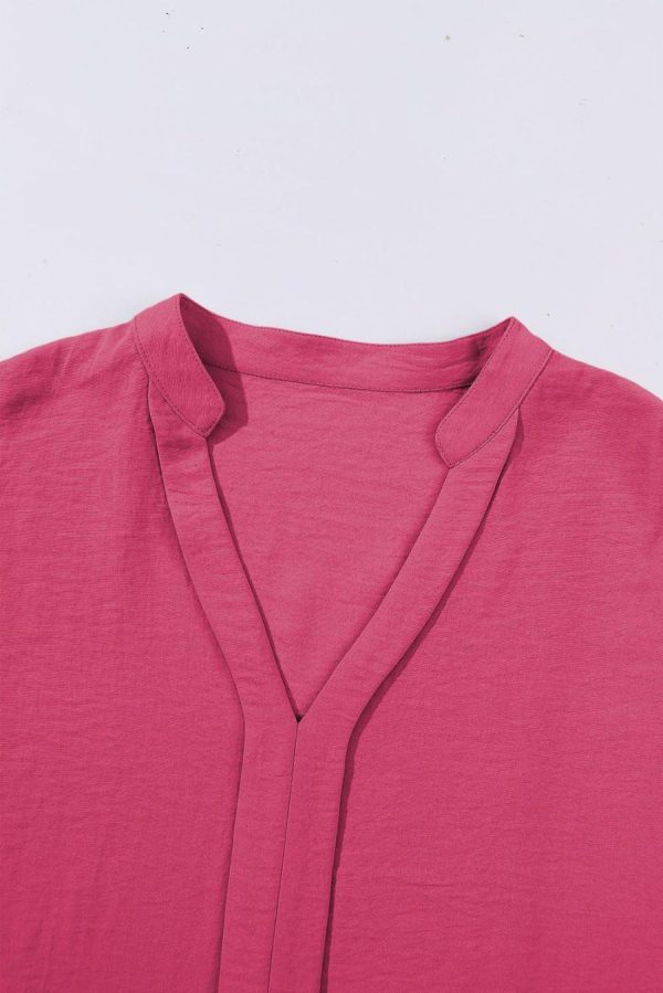 Blouses | Rose Red Notched Neck Batwing Sleeve Blouse - Women - Image 4