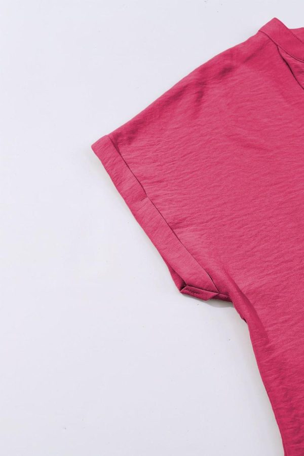 Blouses | Rose Red Notched Neck Batwing Sleeve Blouse - Women - Image 5