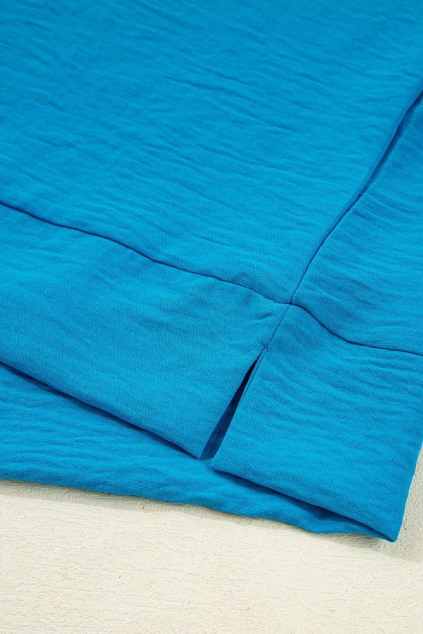 Blouses | Sky Blue Frill V Neckline Puff Sleeve Crinkled Blouse - Women - Image 7