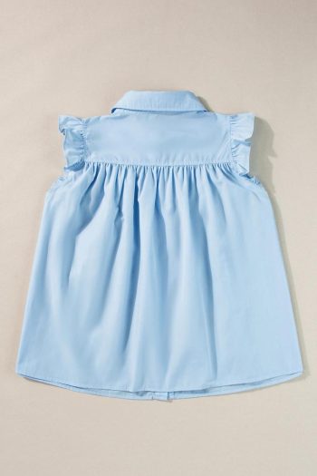 Blouses | Sky Blue Ric Rac Trim Collared Pleated Ruffle Top - Women