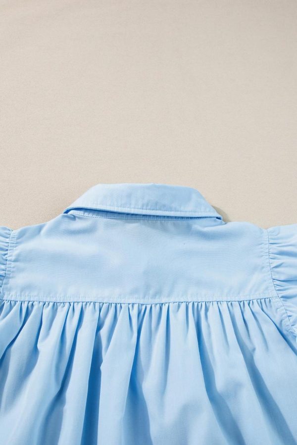 Blouses | Sky Blue Ric Rac Trim Collared Pleated Ruffle Top - Women - Image 4