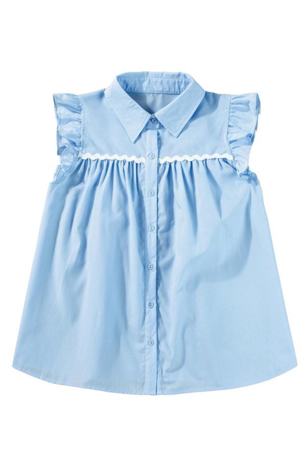 Blouses | Sky Blue Ric Rac Trim Collared Pleated Ruffle Top - Women - Image 7