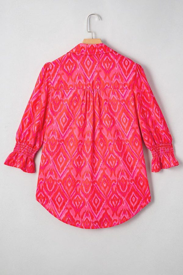 Blouses | Strawberry Pink Abstract Print Puff Sleeve Shirt - Women - Image 6