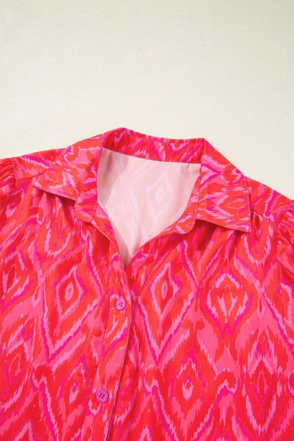 Blouses | Strawberry Pink Abstract Print Puff Sleeve Shirt - Women - Image 7