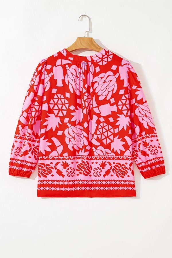 Blouses | Strawberry Pink Floral Print Tie V Neck Blouse - Women - Image 5