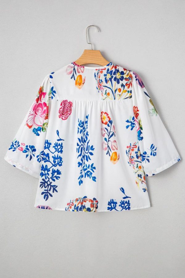 Blouses | White Boho Floral Fringe Tie V Neck Blouse - Women - Image 5