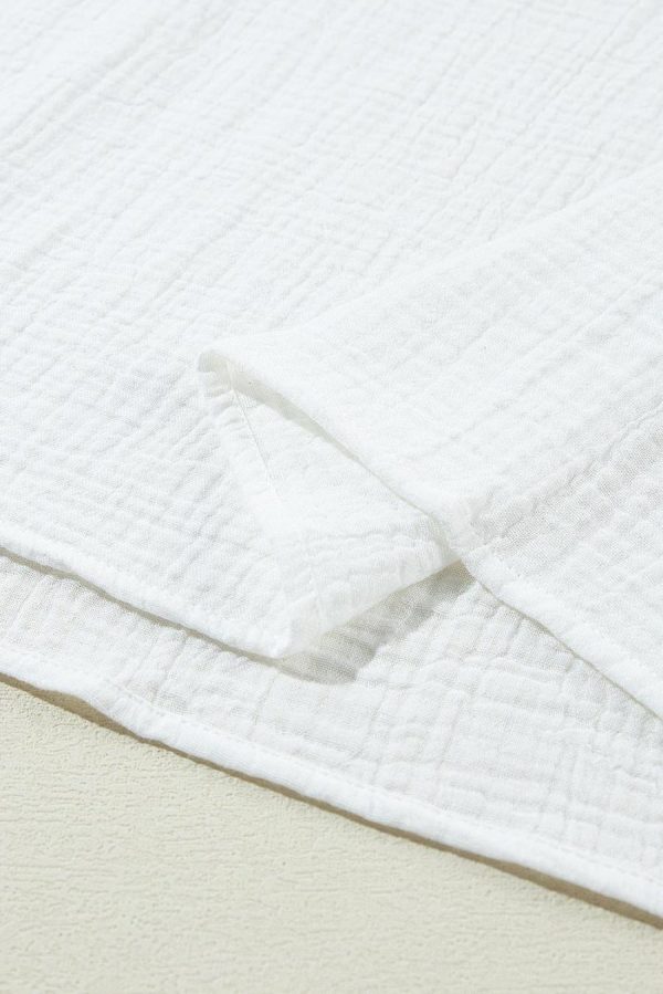 Blouses | White Crinkled Lace Splicing Sleeve Collared V Neck Blouse - Women - Image 7