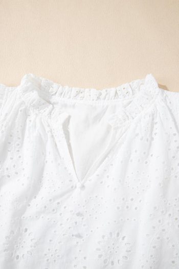 Blouses | White Eyelet Flutter Sleeve V Neck Blouse - Women