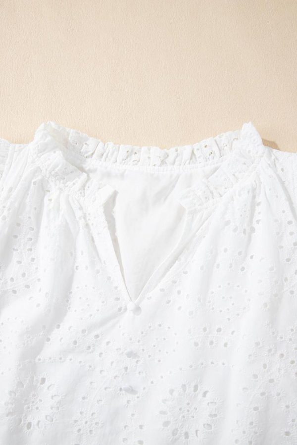 Blouses | White Eyelet Flutter Sleeve V Neck Blouse - Women