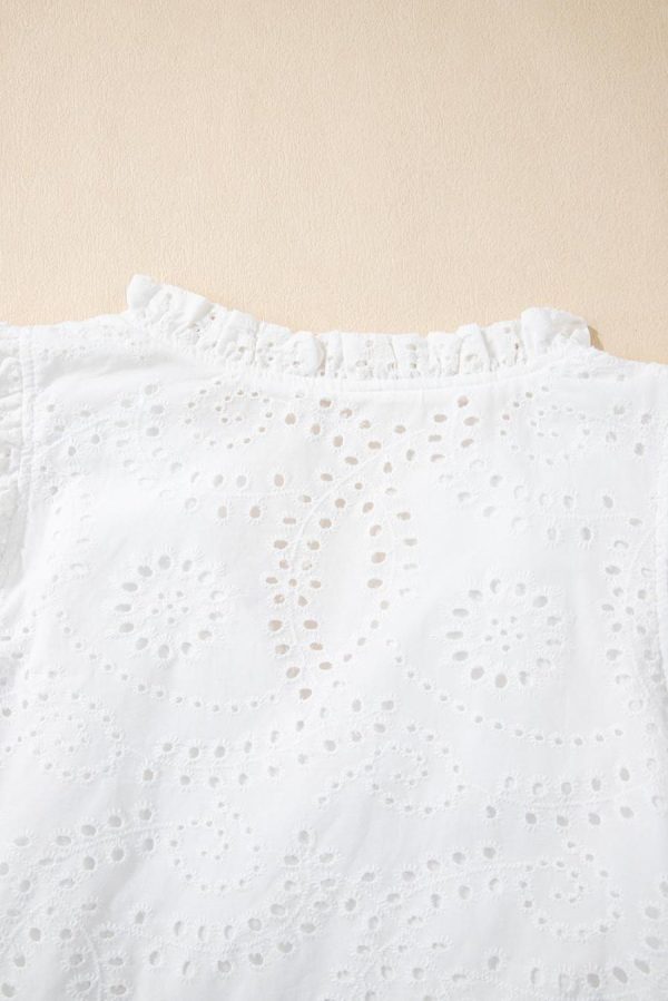Blouses | White Eyelet Flutter Sleeve V Neck Blouse - Women - Image 2