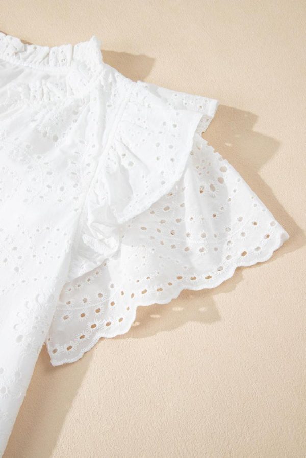Blouses | White Eyelet Flutter Sleeve V Neck Blouse - Women - Image 5