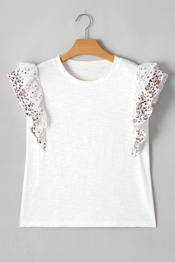 Blouses | White Floral Lace Eyelet Patched Butterfly Sleeve Blouse - Women - Image 3