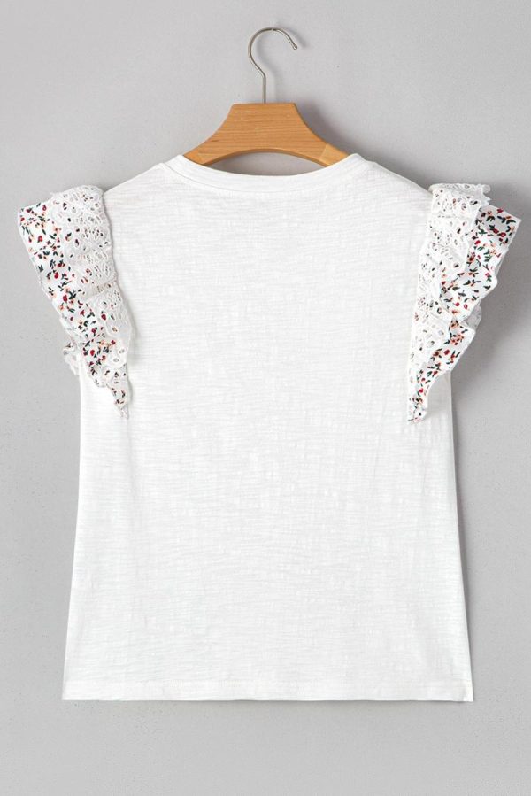 Blouses | White Floral Lace Eyelet Patched Butterfly Sleeve Blouse - Women - Image 4