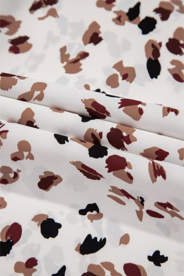 Blouses | White Leopard Print Puff Sleeve Mock Neck Pleated Blouse - Women - Image 7