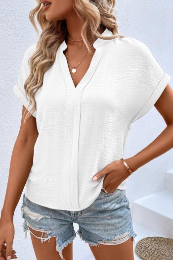 Blouses | White Notched Neck Batwing Sleeve Blouse - Women