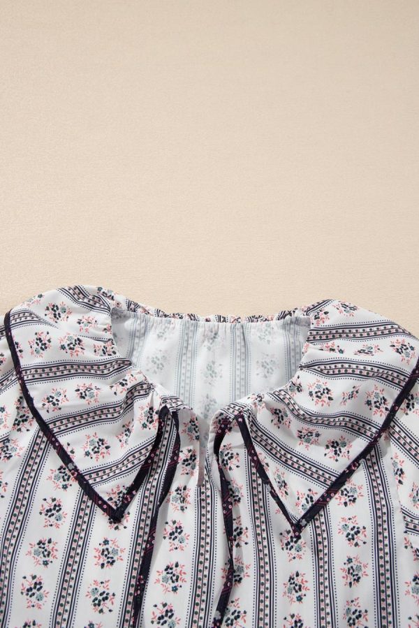 Blouses | White Ruffle V-Neck Floral Print Short Sleeve Blouse - Women - Image 4