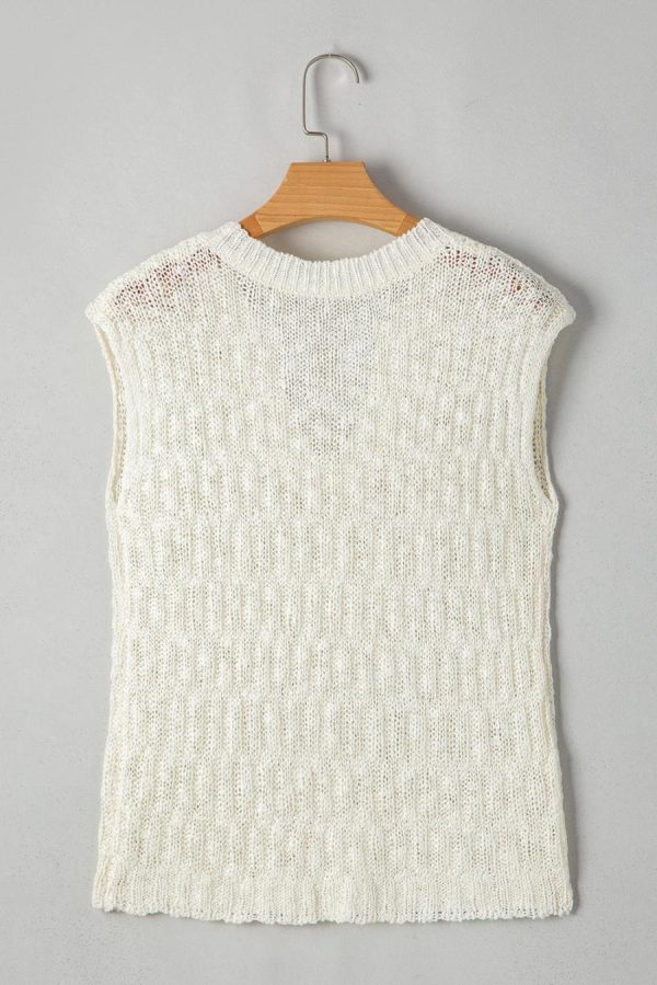 Knit Tops | Beige Notched V Neck Short Sleeve Knit Top - Women - Image 6