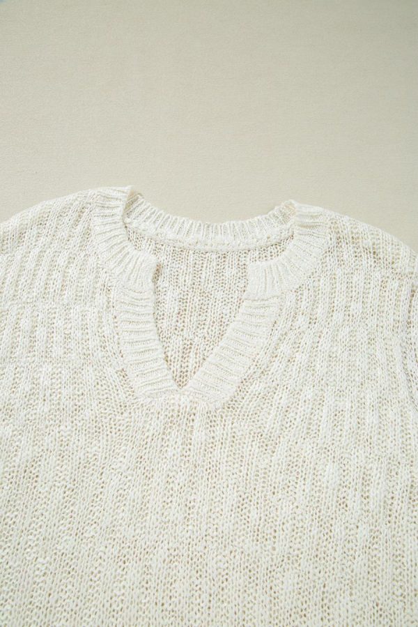 Knit Tops | Beige Notched V Neck Short Sleeve Knit Top - Women - Image 7