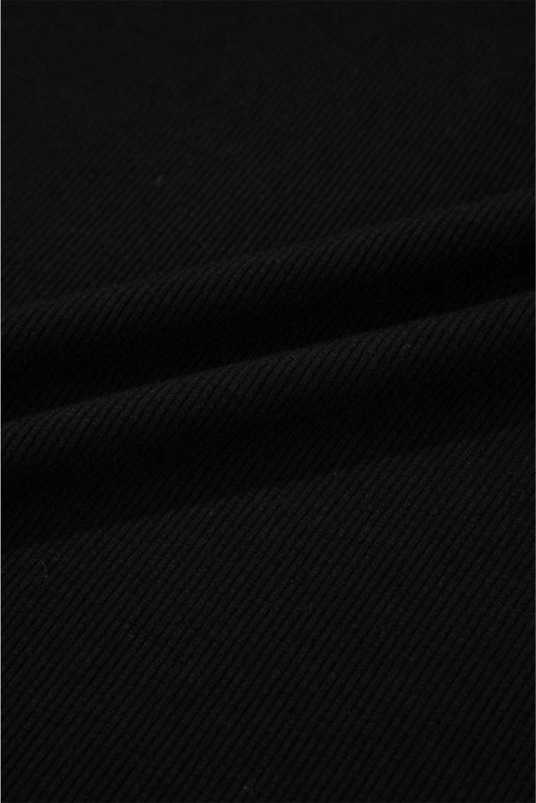 Knit Tops | Black Ribbed Patchwork Puff Sleeve Henley Slim Fit Top - Women - Image 7