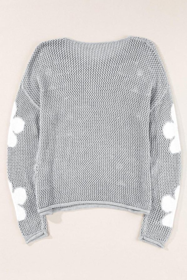 Knit Tops | Light Grey 60S Flower Drop Shoulder Hollow Knit Top - Women - Image 5