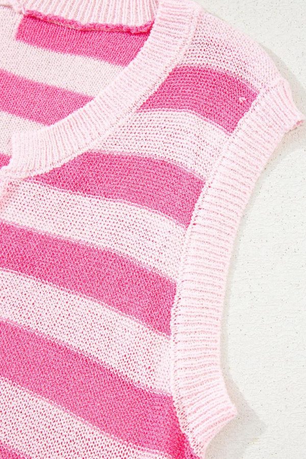 Knit Tops | Pink Stripe Usa Flag Notched Neckline Loose Knit Vest - Women - Image 6
