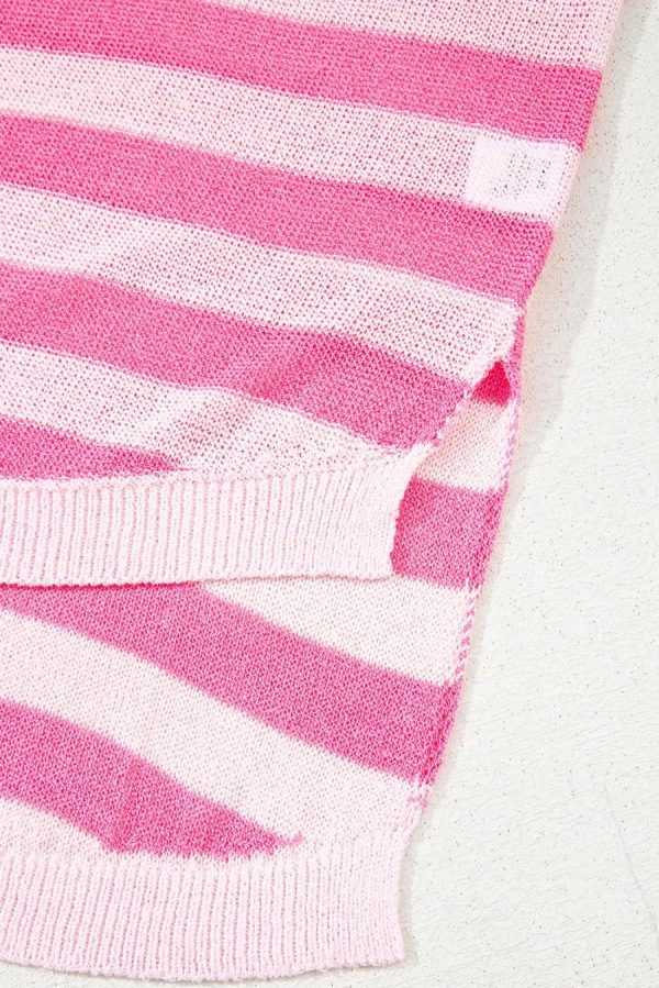 Knit Tops | Pink Stripe Usa Flag Notched Neckline Loose Knit Vest - Women - Image 7