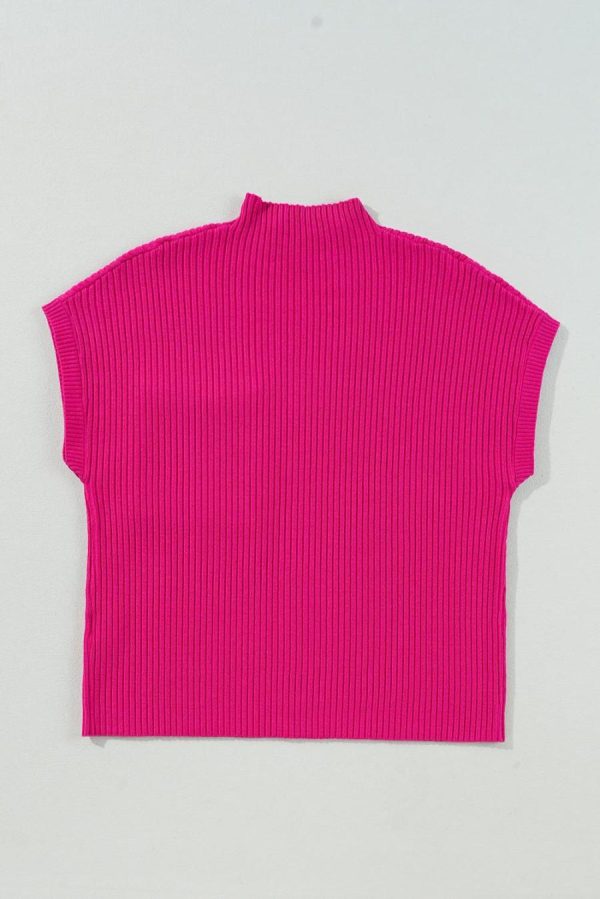 Knit Tops | Rose Red Patch Pocket Ribbed Knit Short Sleeve Sweater - Women - Image 6