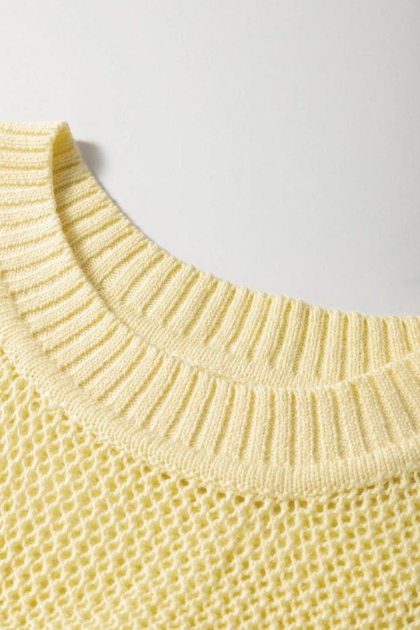 Knit Tops | Yellow Solid Color Hollowed Knit Round Neck Sweater Vest - Women - Image 4