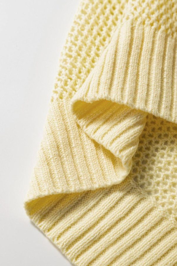 Knit Tops | Yellow Solid Color Hollowed Knit Round Neck Sweater Vest - Women - Image 6